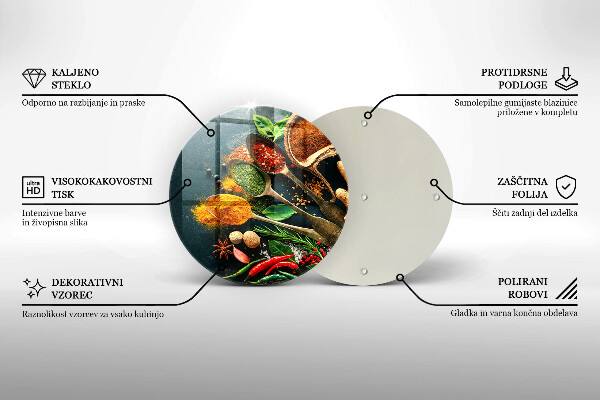 Chopping board glass Kitchen spices of spoon