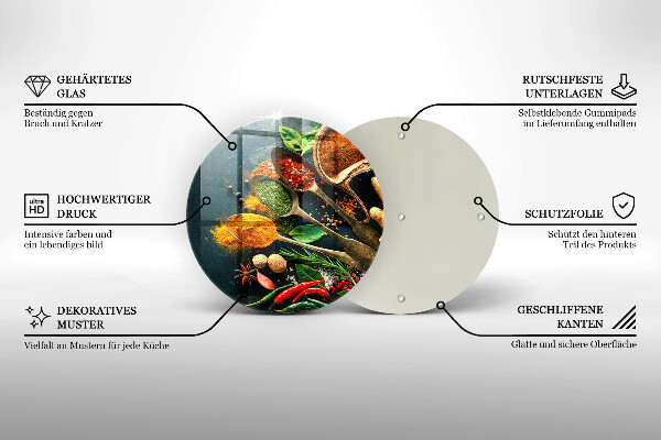 Chopping board glass Kitchen spices of spoon