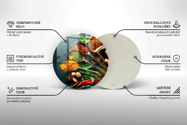 Chopping board glass Kitchen spices of spoon