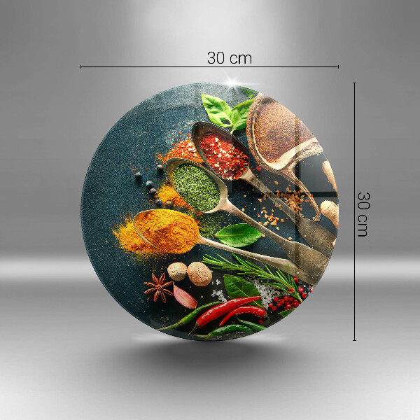 Chopping board glass Kitchen spices of spoon