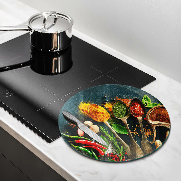 Chopping board glass Kitchen spices of spoon