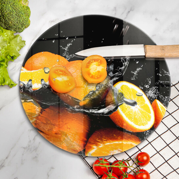 Chopping board glass Juicy fruit oranges