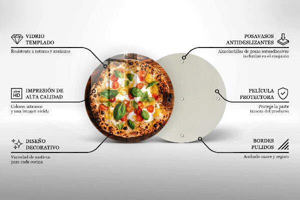 Chopping board glass Italian pizza
