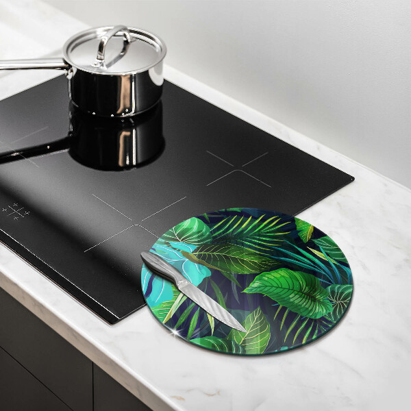 Glass cutting board Illustration of the jungle leaves