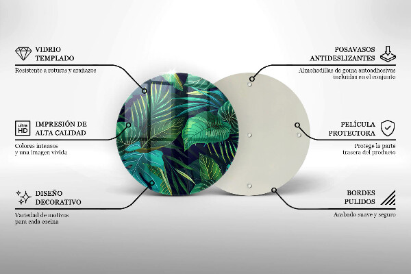 Glass cutting board Illustration of the jungle leaves