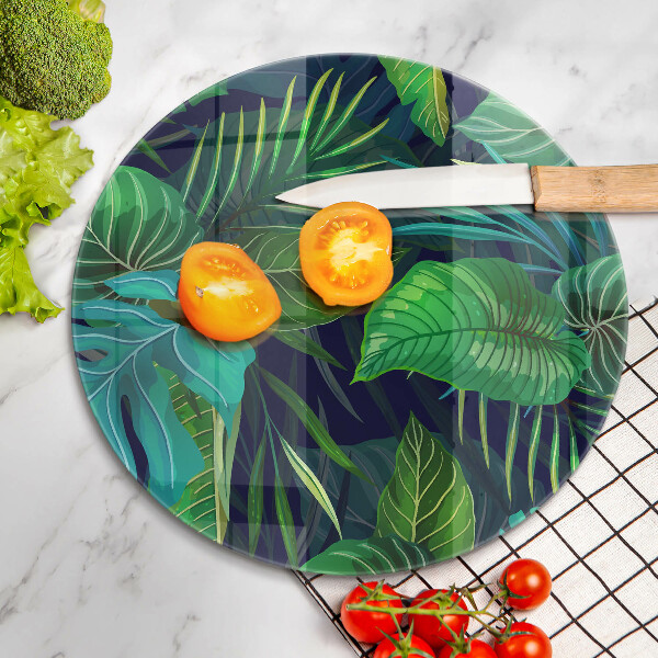 Glass cutting board Illustration of the jungle leaves