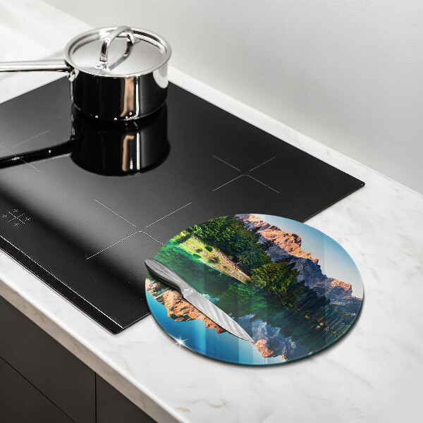 Chopping board glass Forest and mountain lake