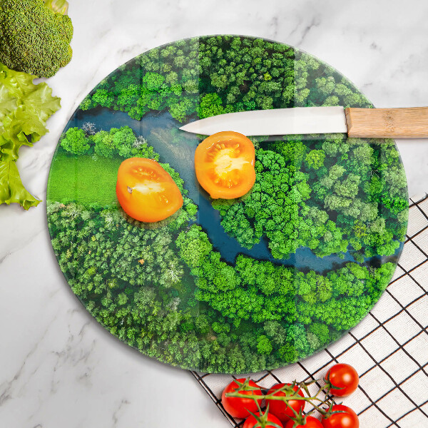 Chopping board glass Forest and river from a bird's eye view