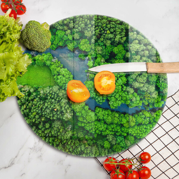 Chopping board glass Forest and river from a bird's eye view