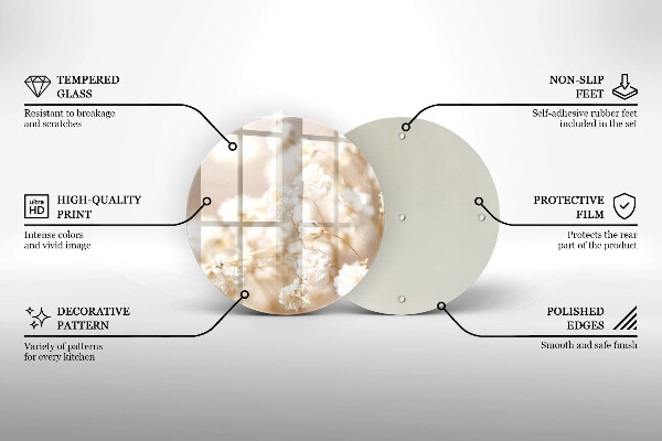 Chopping board glass Delicate white flowers