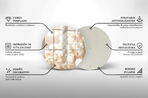 Chopping board glass Delicate white flowers