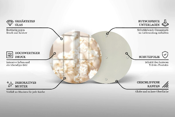 Chopping board glass Delicate white flowers