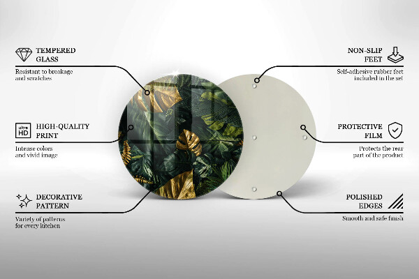 Chopping board glass Monstera golden leaves