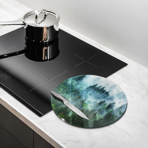 Chopping board glass Forest in the fog