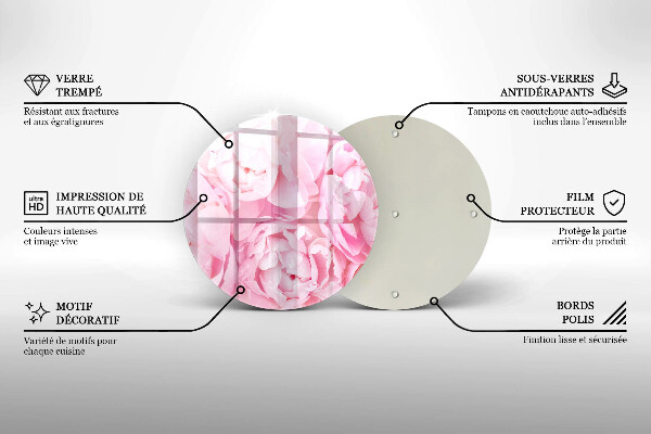 Chopping board glass Delicate peonies