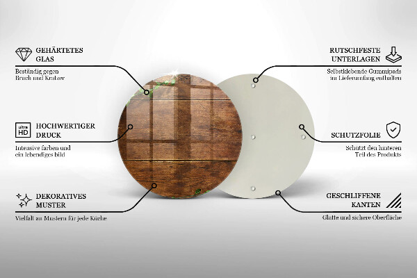 Chopping board glass Wooden boards and leaves