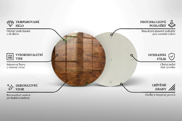 Chopping board glass Wooden boards and leaves