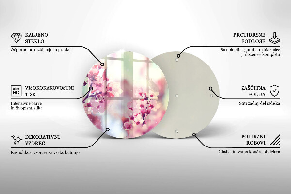 Chopping board glass Spring pink flowers