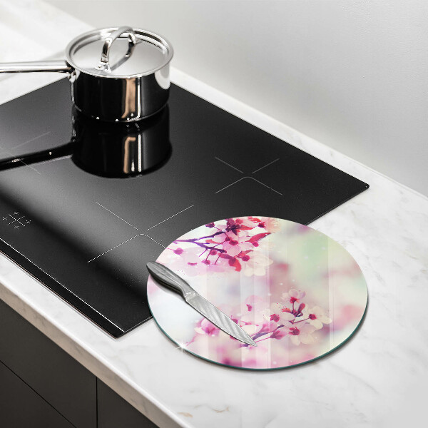 Chopping board glass Spring pink flowers