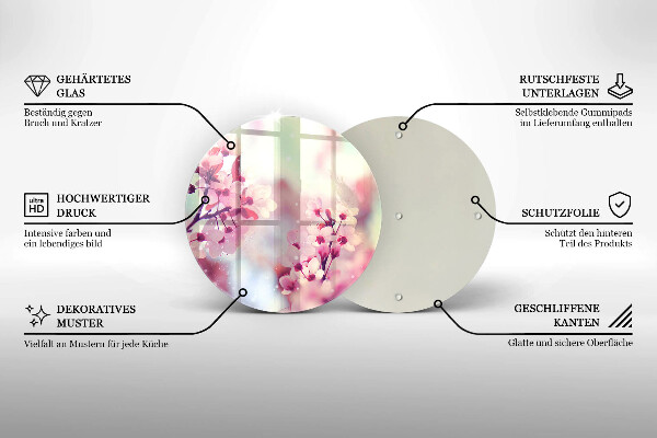 Chopping board glass Spring pink flowers