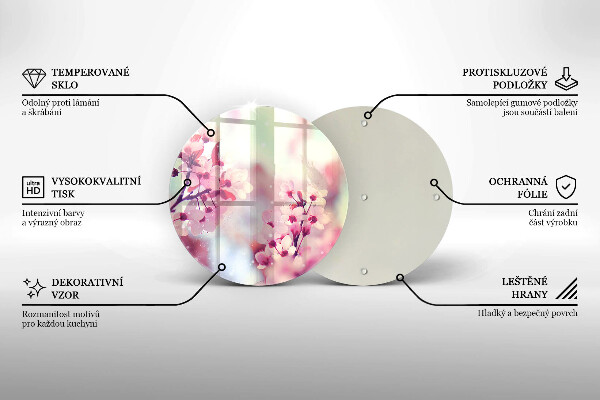 Chopping board glass Spring pink flowers