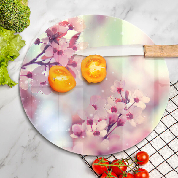 Chopping board glass Spring pink flowers