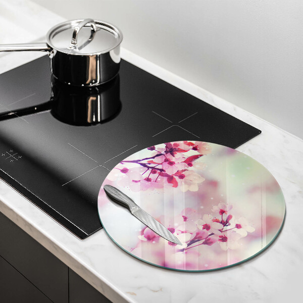 Chopping board glass Spring pink flowers