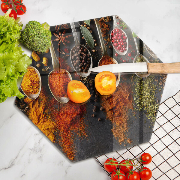 Chopping board Spoons with spices