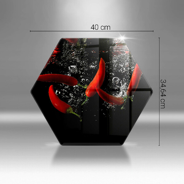 Chopping board glass Chili peppers in water