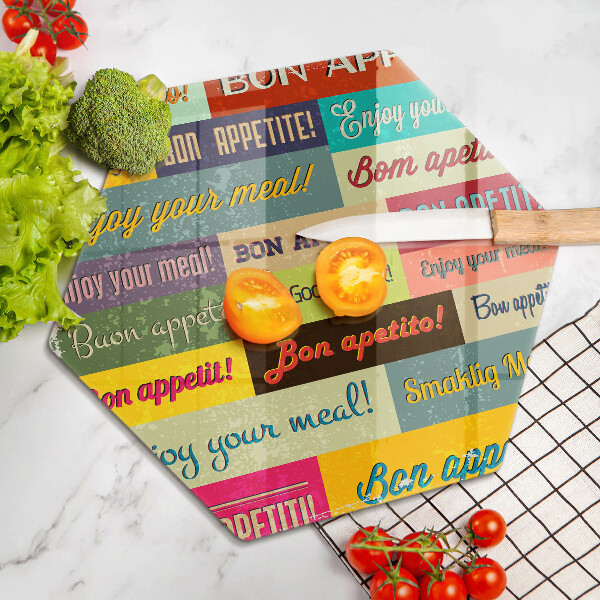 Chopping board glass Enjoy your meal transcriptions