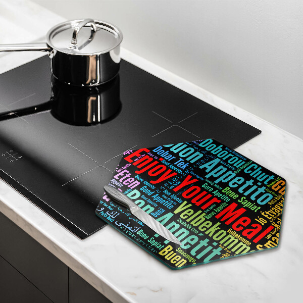 Chopping board glass Enjoy your meal transcriptions