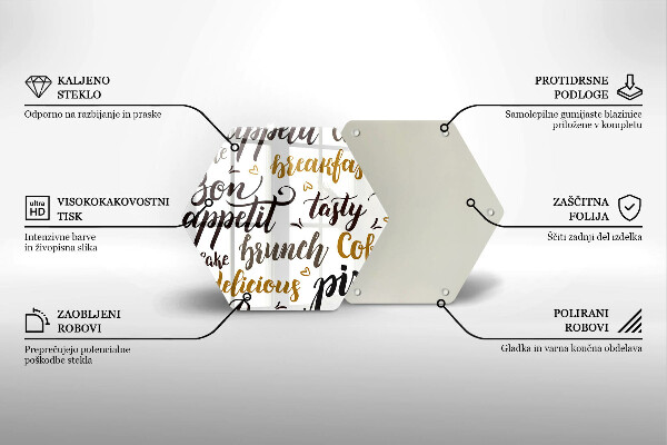 Glass chopping board Text Bon Appetit