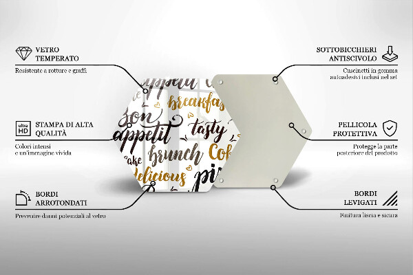 Glass chopping board Text Bon Appetit