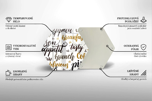 Glass chopping board Text Bon Appetit