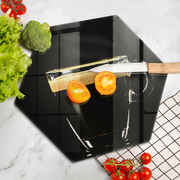 Chopping board A glass of black coffee