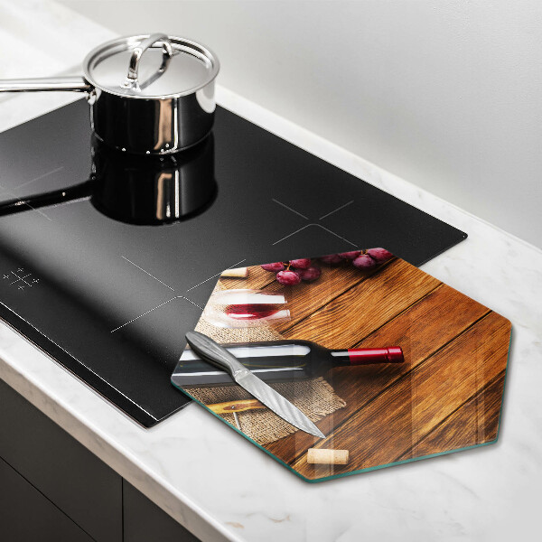 Chopping board A bottle of red wine