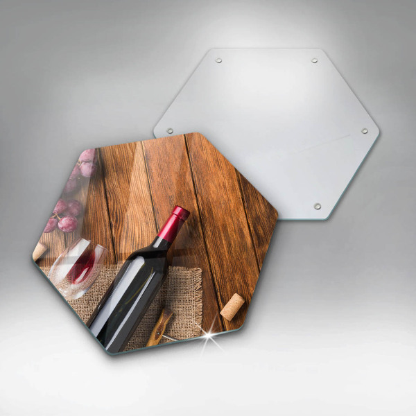 Chopping board A bottle of red wine