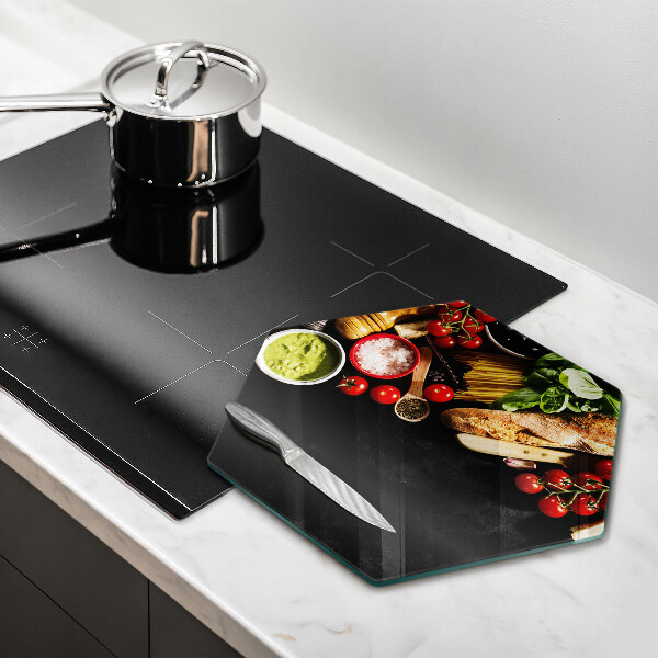 Chopping board Italian ingredients and spices