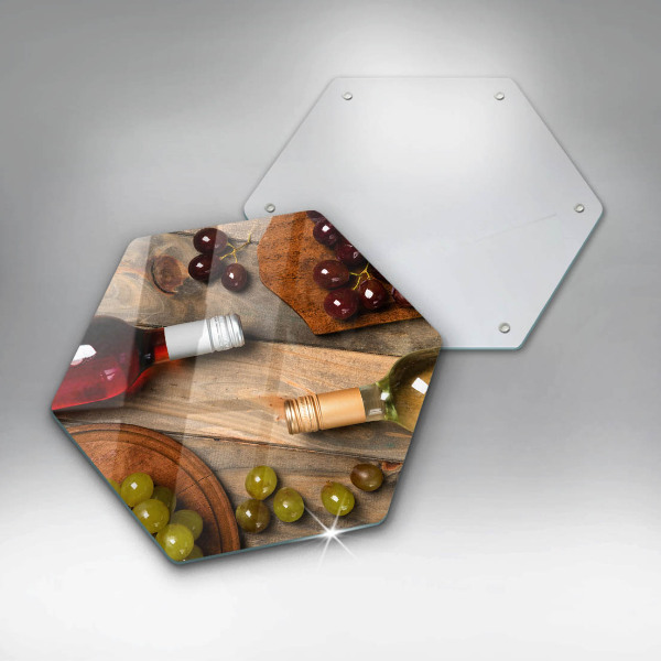 Chopping board Bottles of wine and grapes