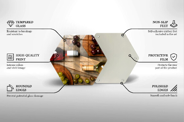 Chopping board Bottles of wine and grapes