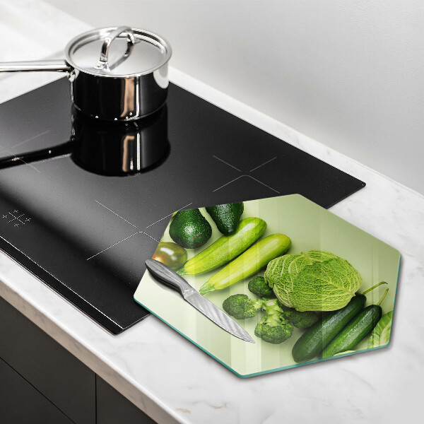 Chopping board Green fruits and vegetables