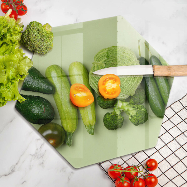 Chopping board Green fruits and vegetables