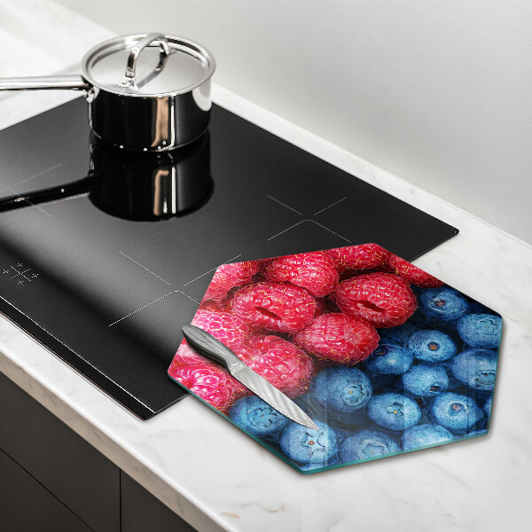 Chopping board Fruit of raspberry and blueberries