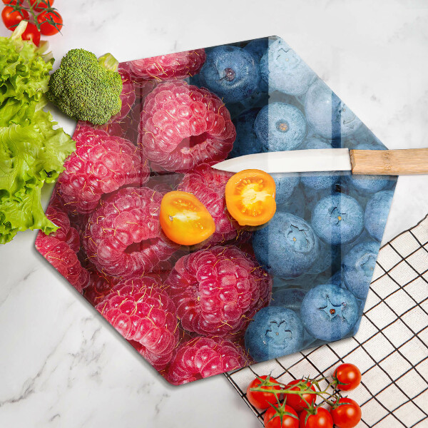 Chopping board Fruit of raspberry and blueberries