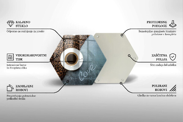 Chopping board Coffee beans and cup