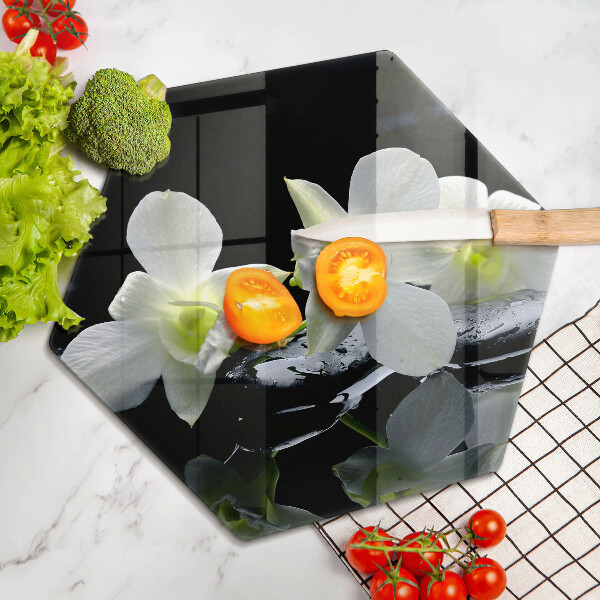 Chopping board Zen white flowers in water