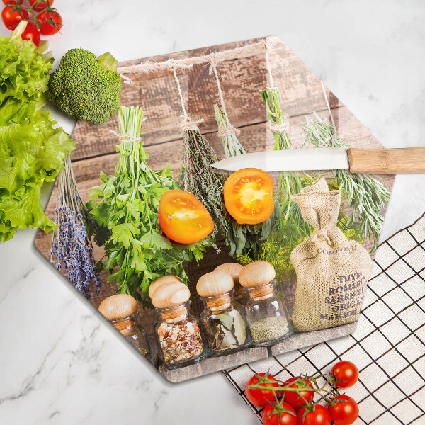 Chopping board Herbs spices and wood