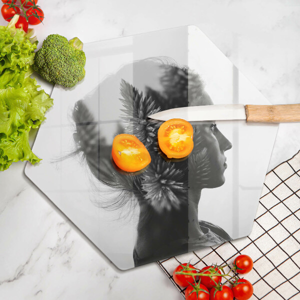 Chopping board glass Woman and forest