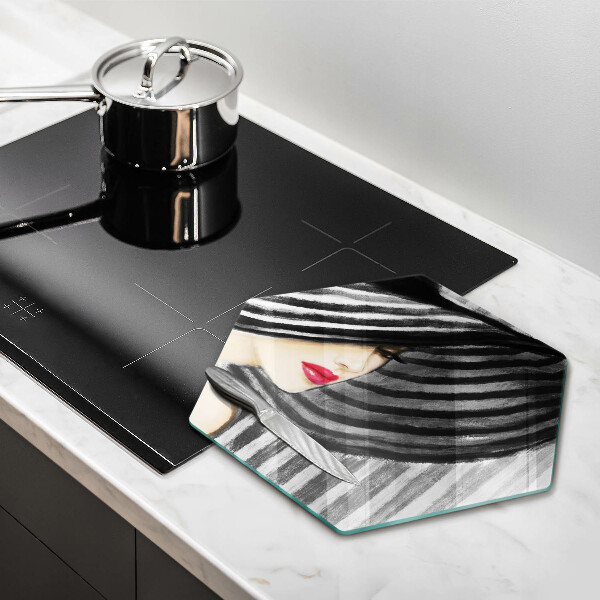 Chopping board glass A woman in a hat