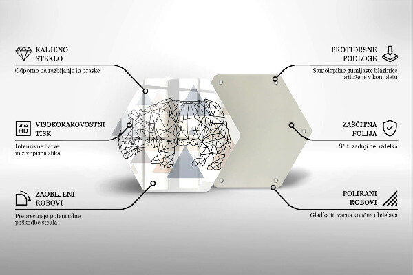 Glass chopping board Line-art rhino